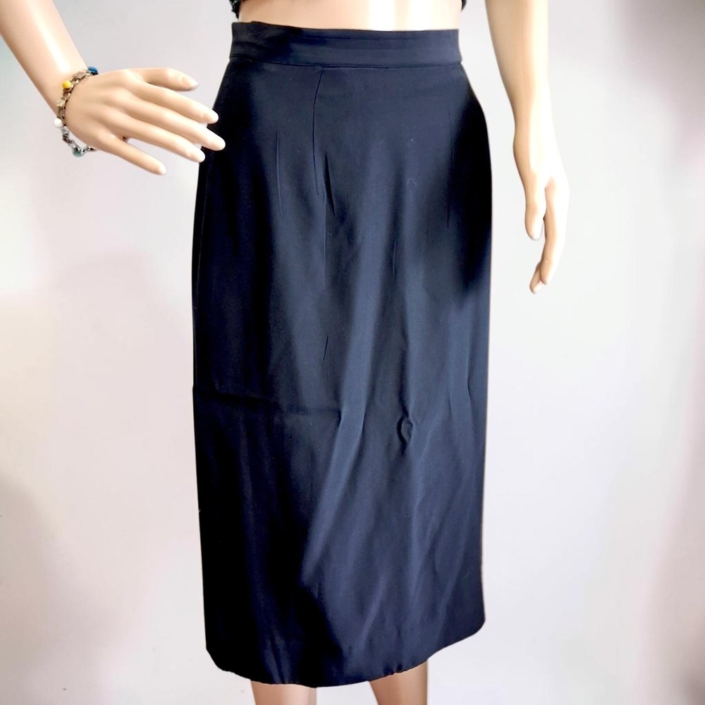 Vintage 90s 100% Silk Black Pencil Skirt Tailored Back Slit Eliza NY XS / 2-4